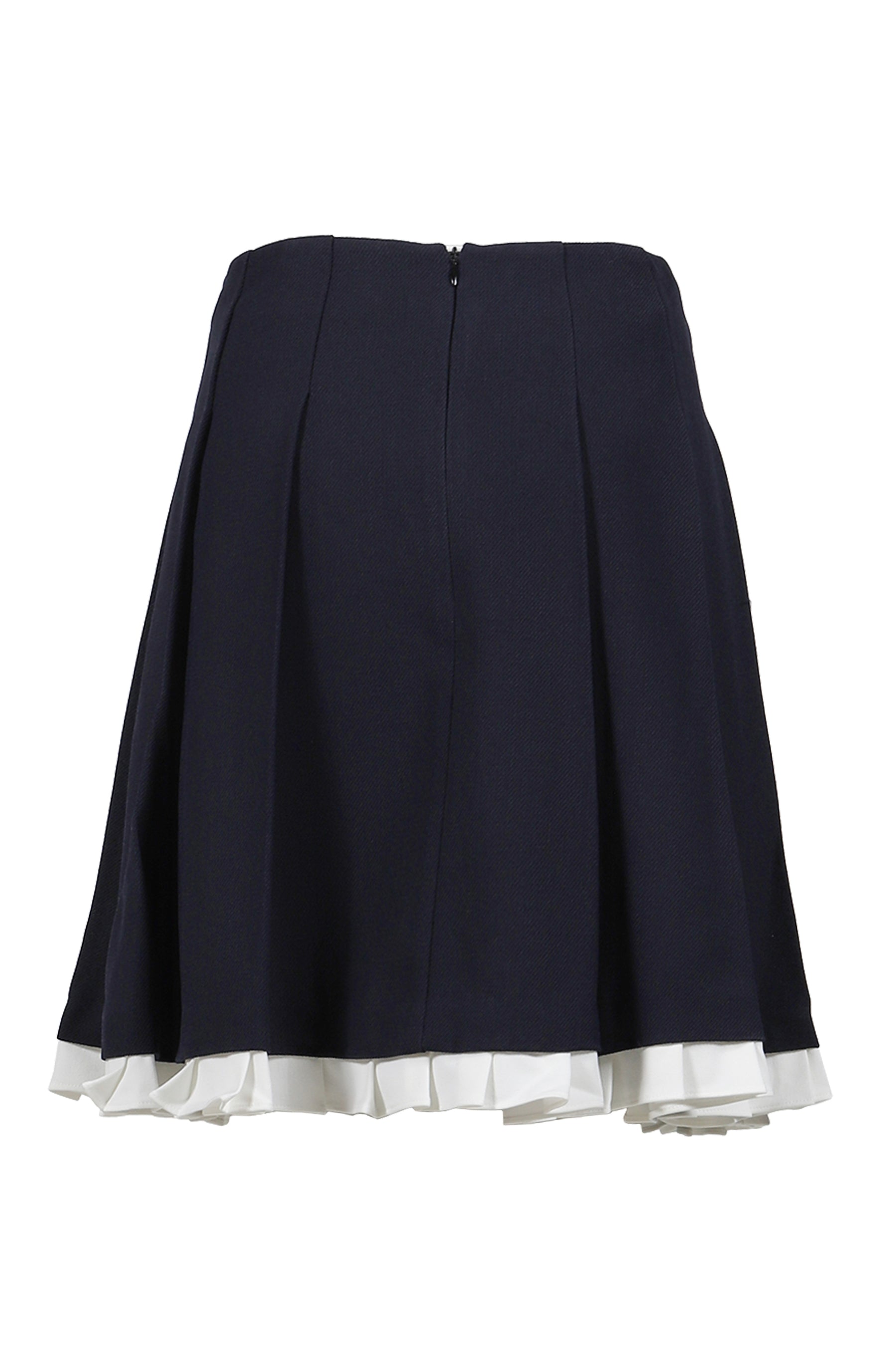 PATCHWORK LACE WIDE PLEAT SKIRT / NVY