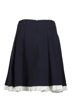 PATCHWORK LACE WIDE PLEAT SKIRT / NVY