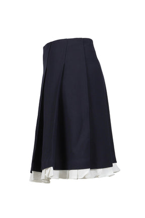 PATCHWORK LACE WIDE PLEAT SKIRT / NVY