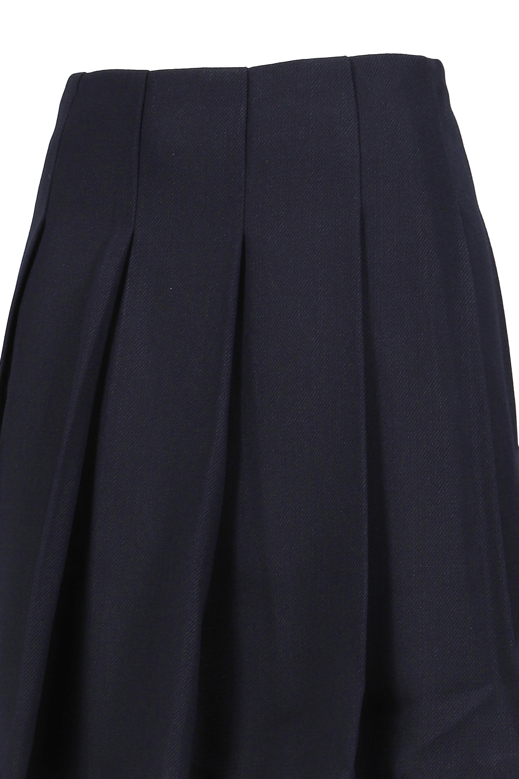 PATCHWORK LACE WIDE PLEAT SKIRT / NVY