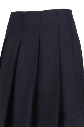 PATCHWORK LACE WIDE PLEAT SKIRT / NVY