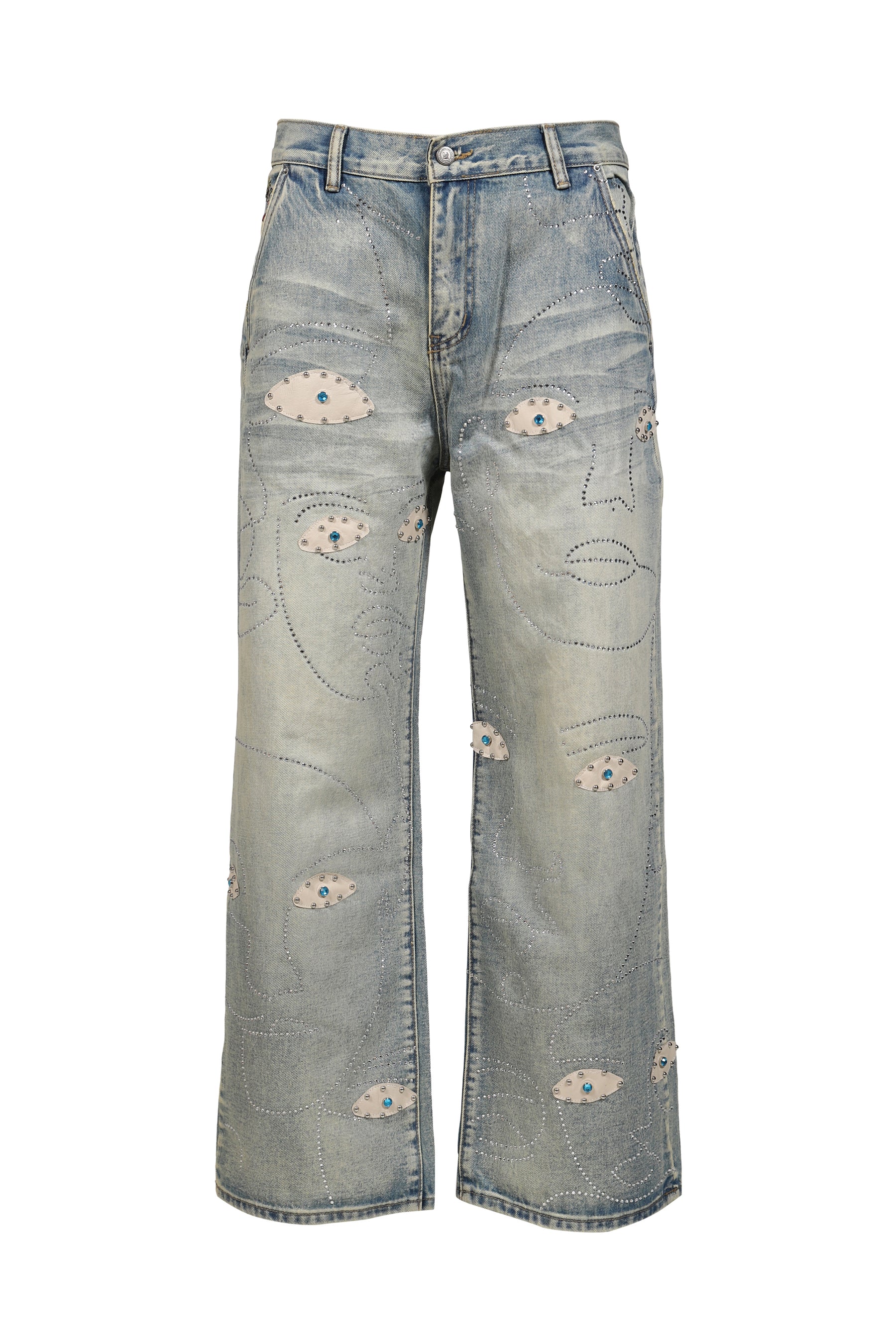 STUDDED FACE JEANS / BLU