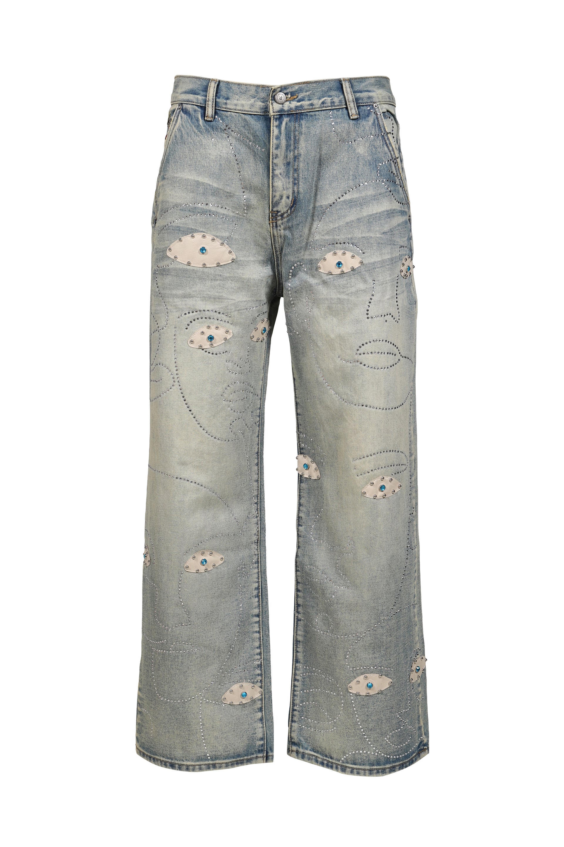 STUDDED FACE JEANS / BLU