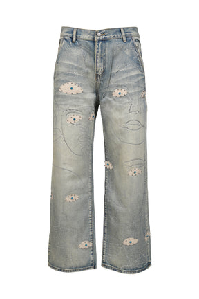 STUDDED FACE JEANS / BLU