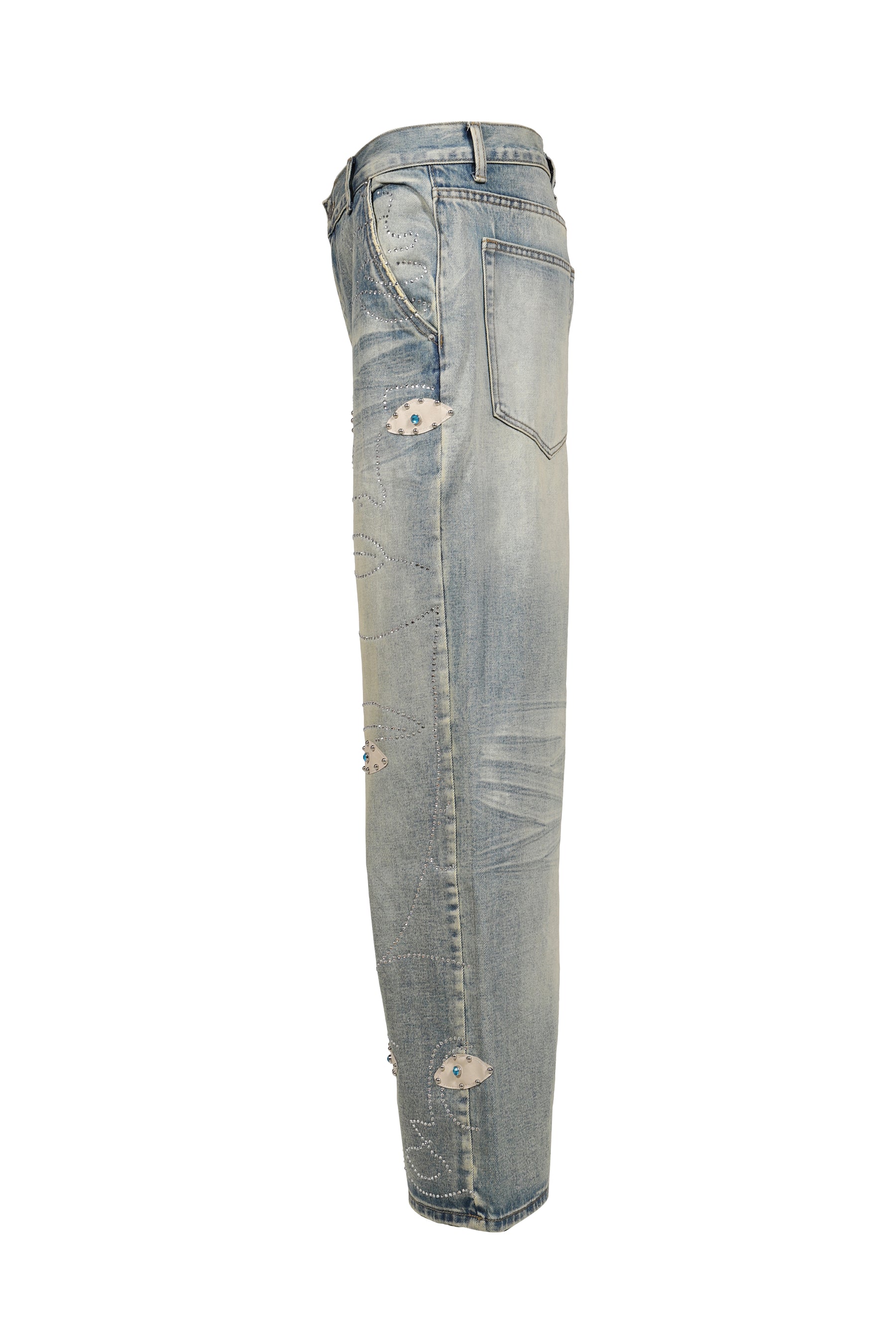 STUDDED FACE JEANS / BLU