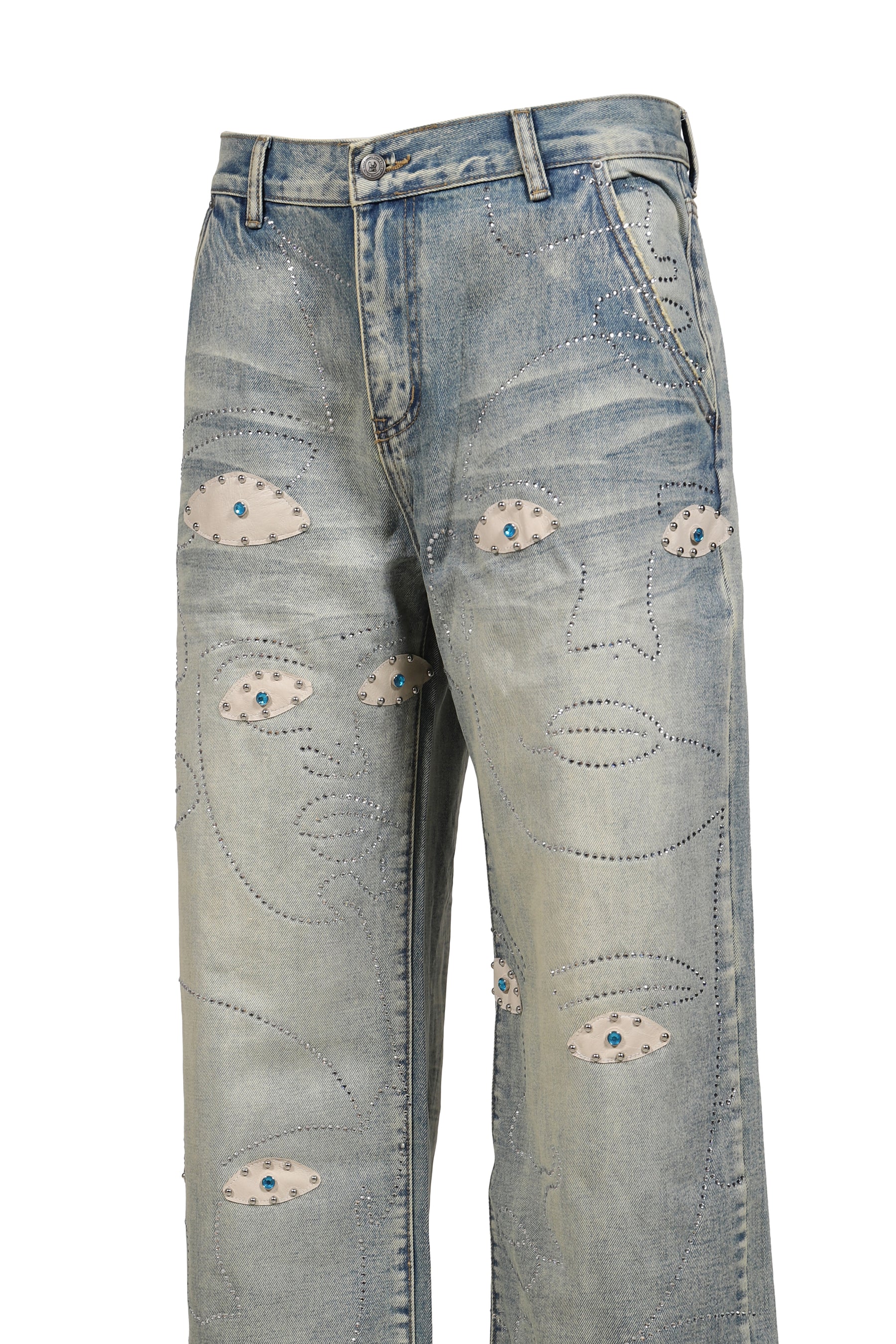 STUDDED FACE JEANS / BLU