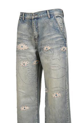 STUDDED FACE JEANS / BLU