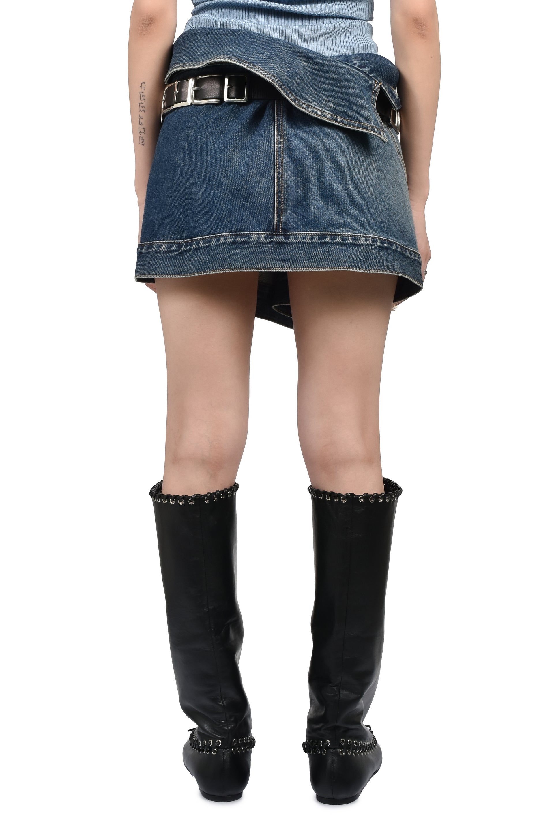 BELTED DENIM JACKET SKIRT / BLU