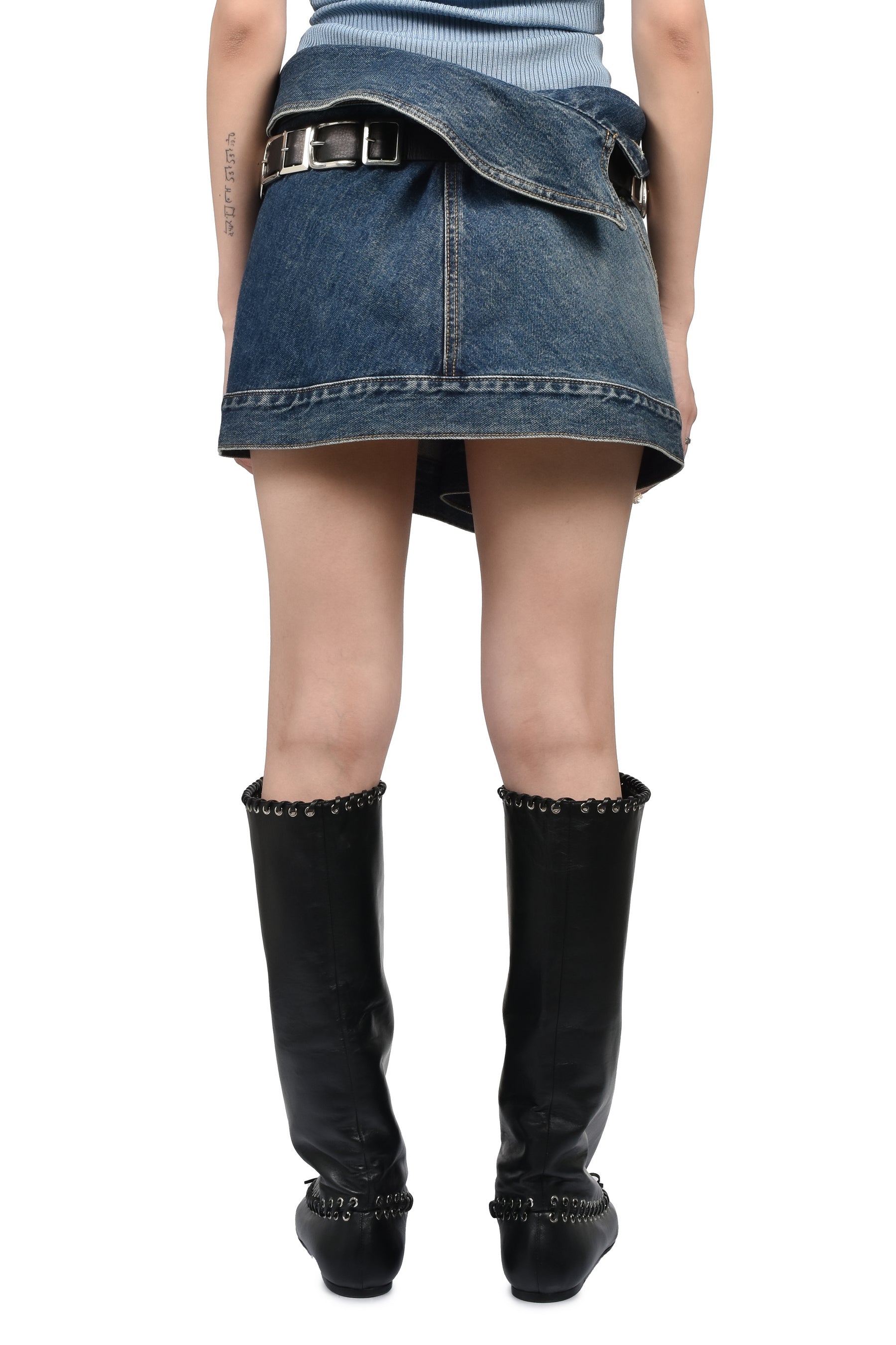 BELTED DENIM JACKET SKIRT / BLU