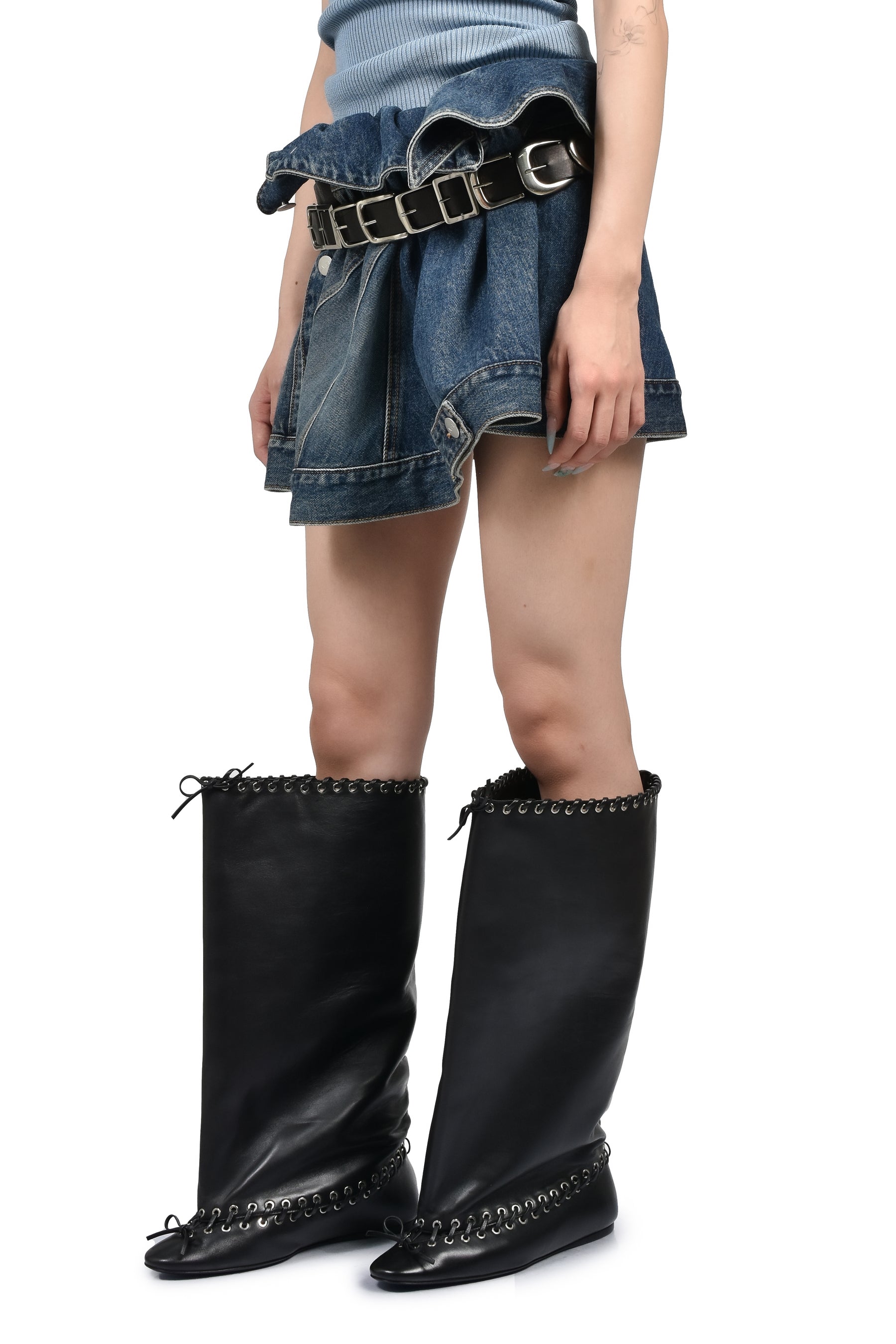 BELTED DENIM JACKET SKIRT / BLU