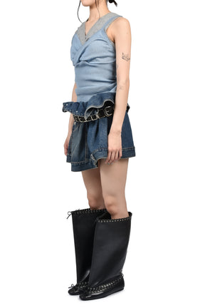 BELTED DENIM JACKET SKIRT / BLU