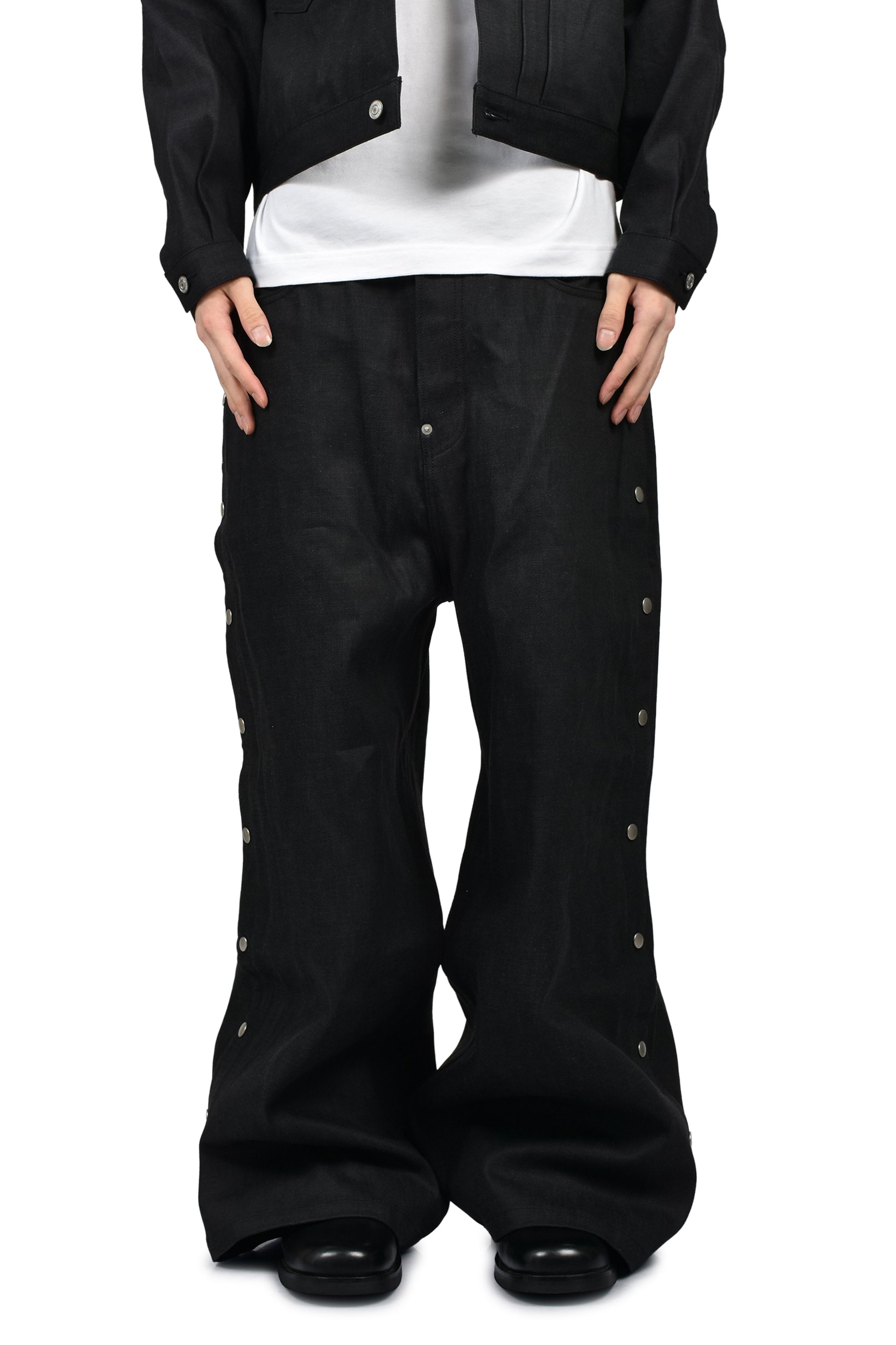 RH SUPER BAGGY SIDE SNAP JEAN / RAW BLK
