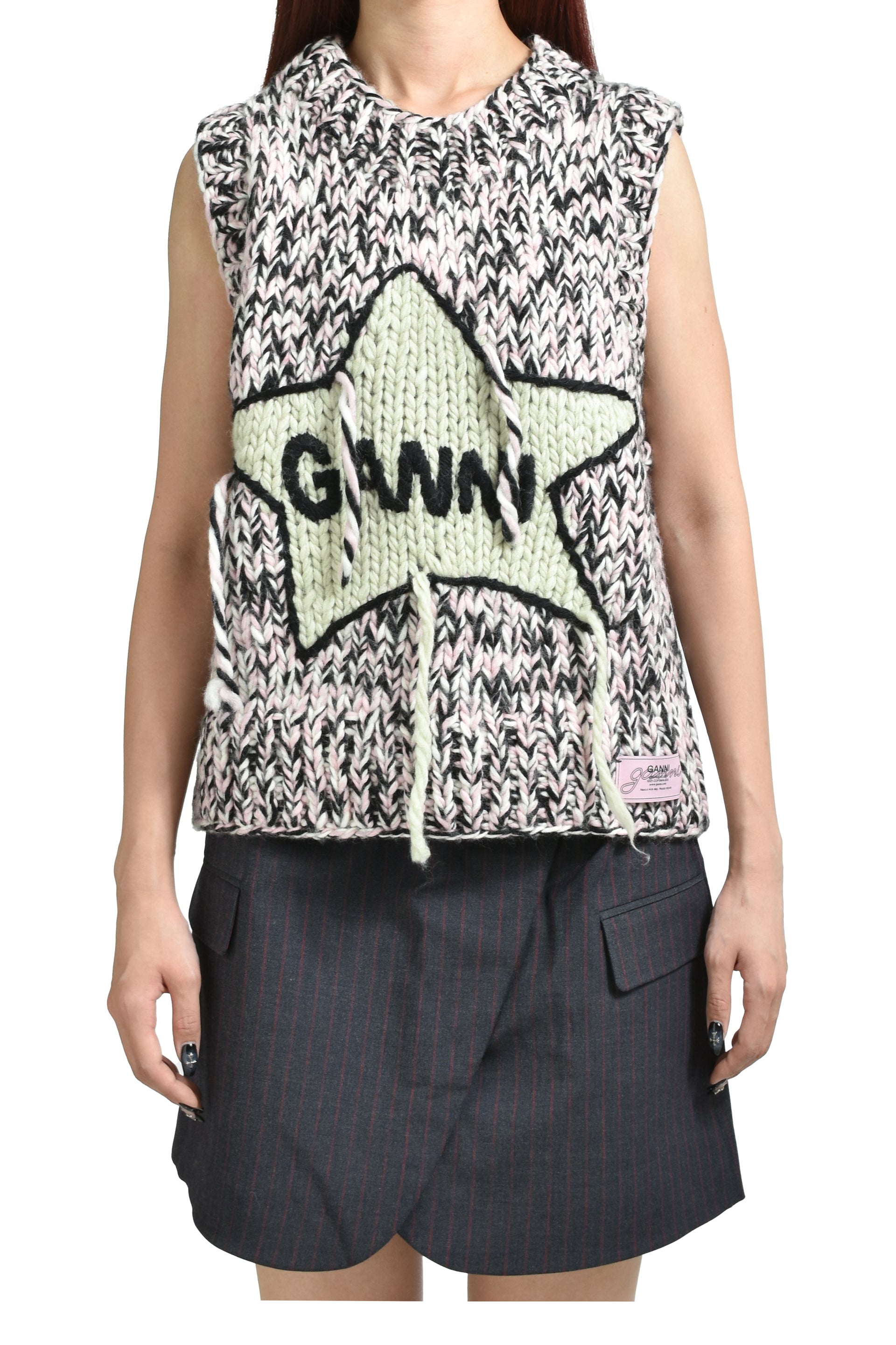 GRAPHIC WOOL HANDKNIT VEST / PNK