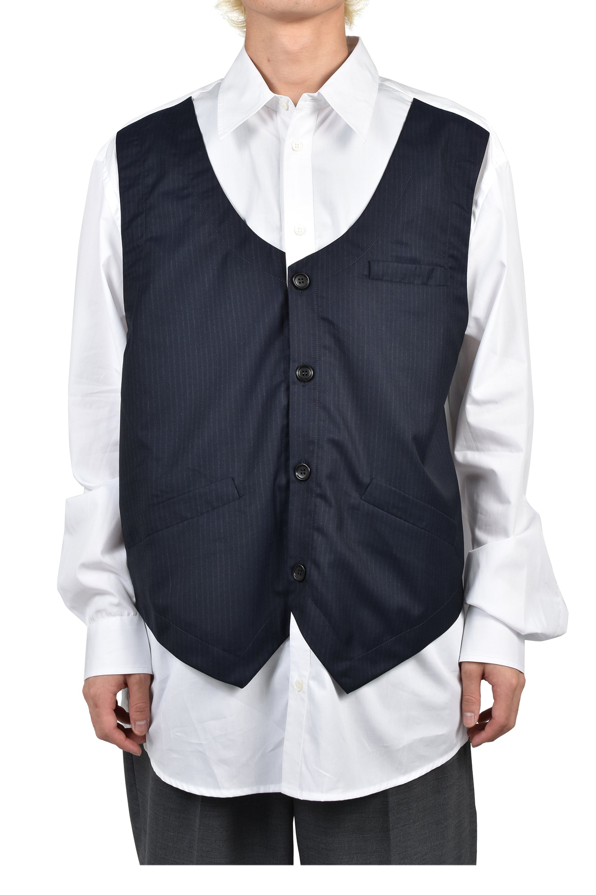 OVERSHIRT WITH VEST / BLU PINSTRIPE