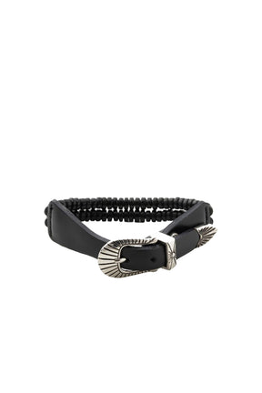 BEADS LEATHER BANGLE / BLK