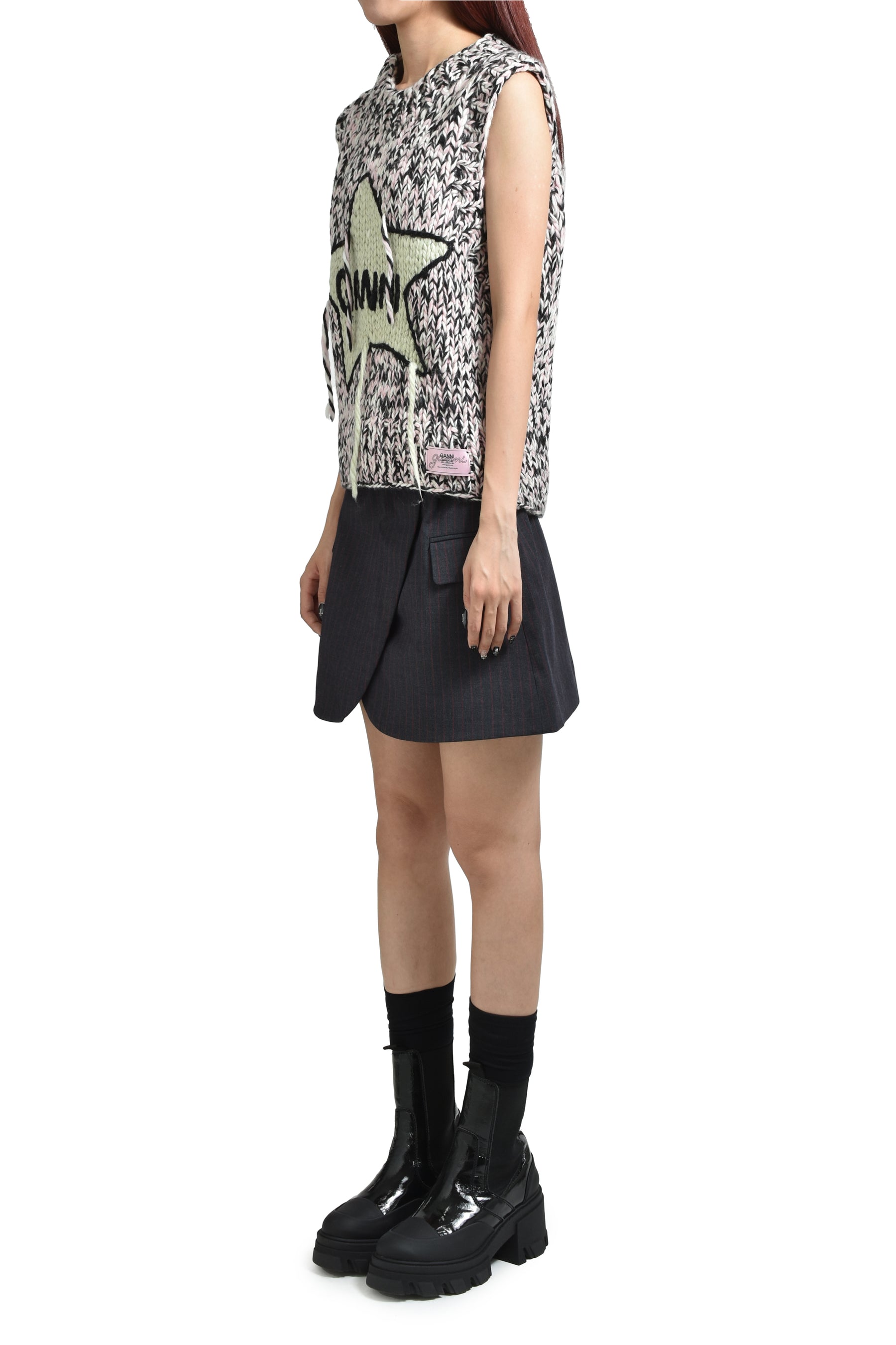 GRAPHIC WOOL HANDKNIT VEST / PNK