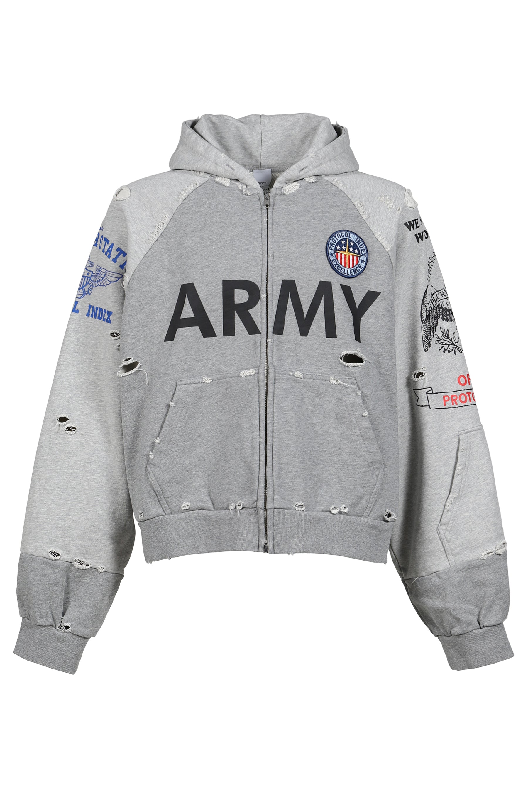 RECONSTRUCTED ZIP HOODIE / MELANGE GRY