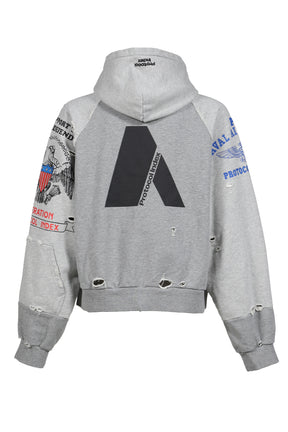 RECONSTRUCTED ZIP HOODIE / MELANGE GRY