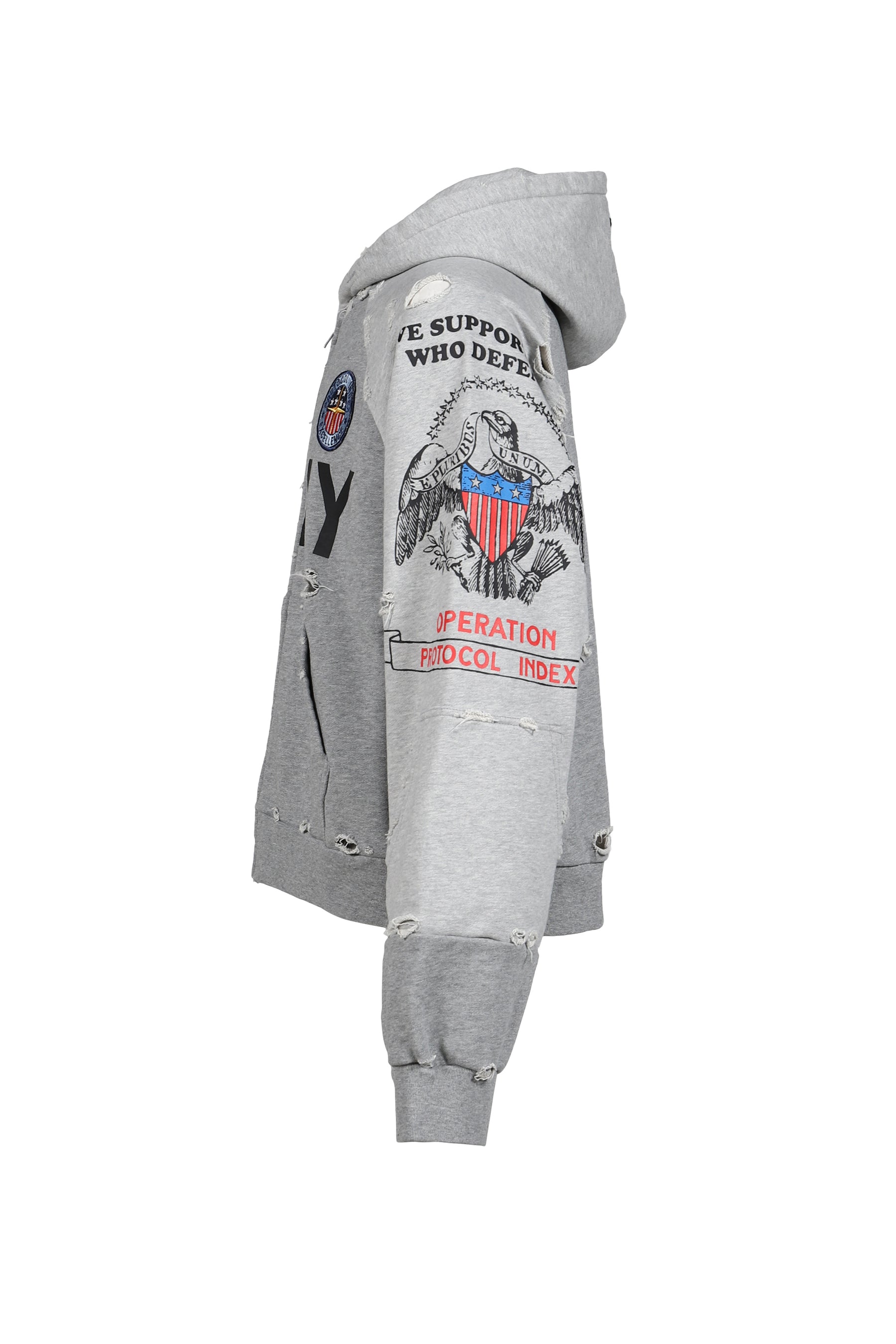 RECONSTRUCTED ZIP HOODIE / MELANGE GRY