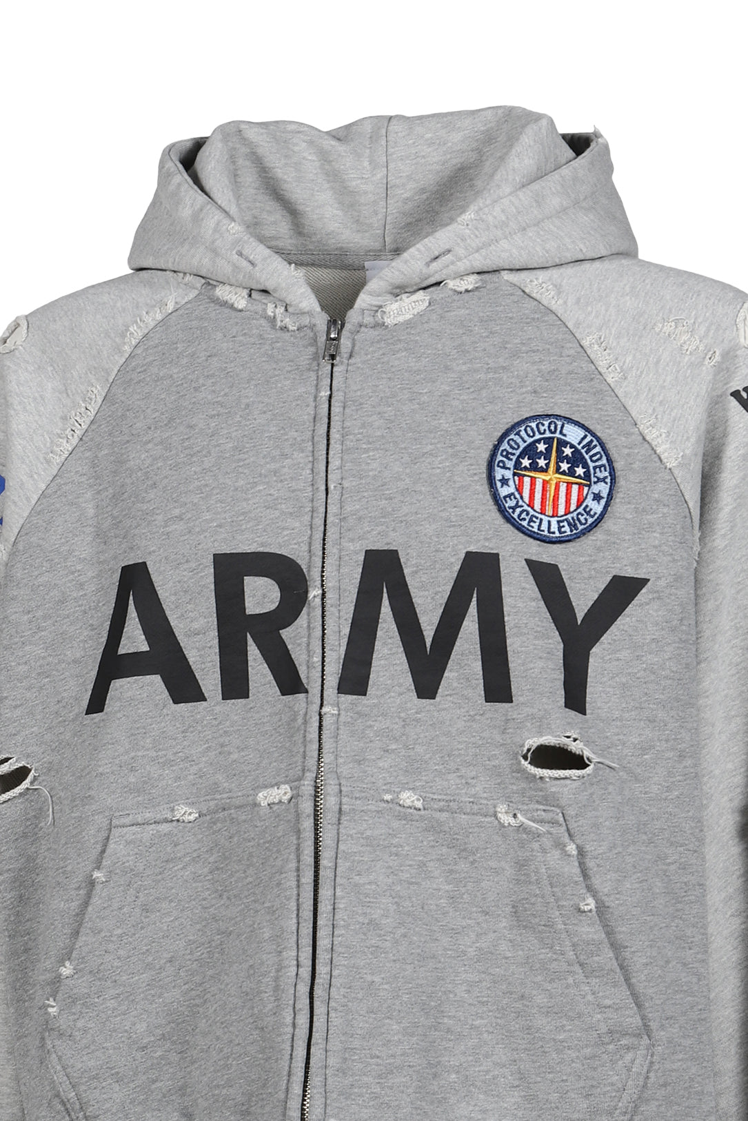 RECONSTRUCTED ZIP HOODIE / MELANGE GRY