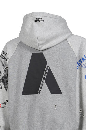 RECONSTRUCTED ZIP HOODIE / MELANGE GRY