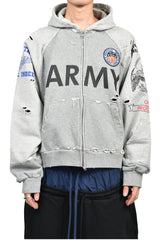 RECONSTRUCTED ZIP HOODIE / MELANGE GRY