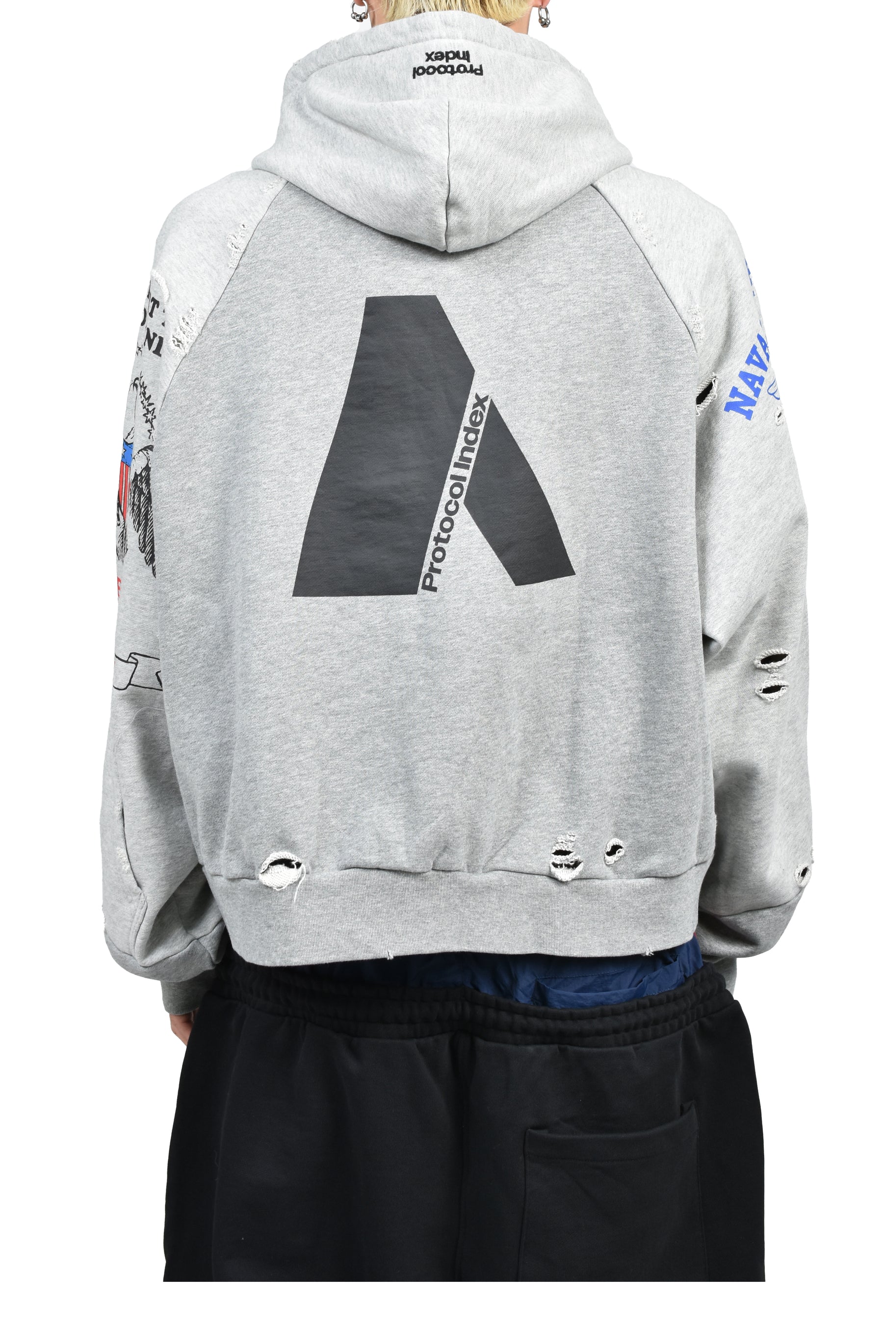 RECONSTRUCTED ZIP HOODIE / MELANGE GRY