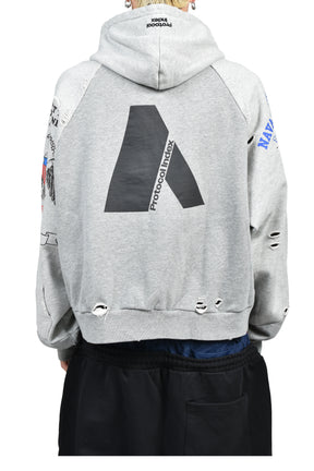 RECONSTRUCTED ZIP HOODIE / MELANGE GRY