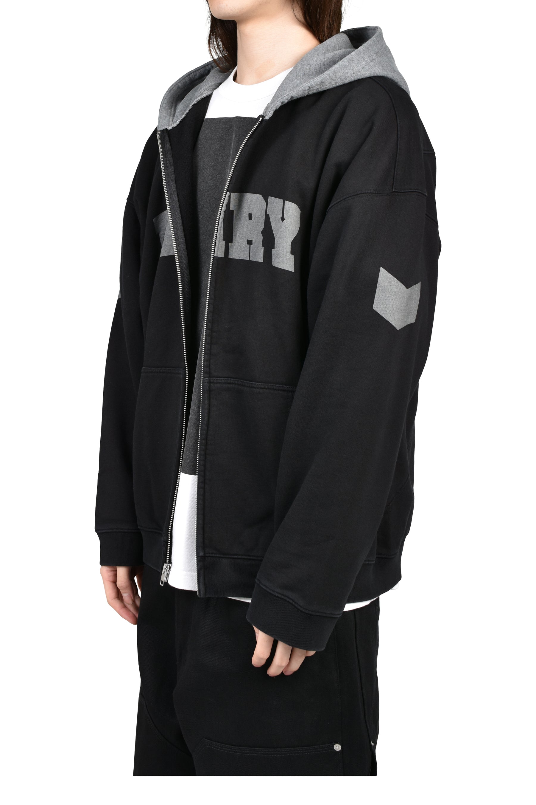 ARCH LOGO ZIP HOODIE / BLK GRY