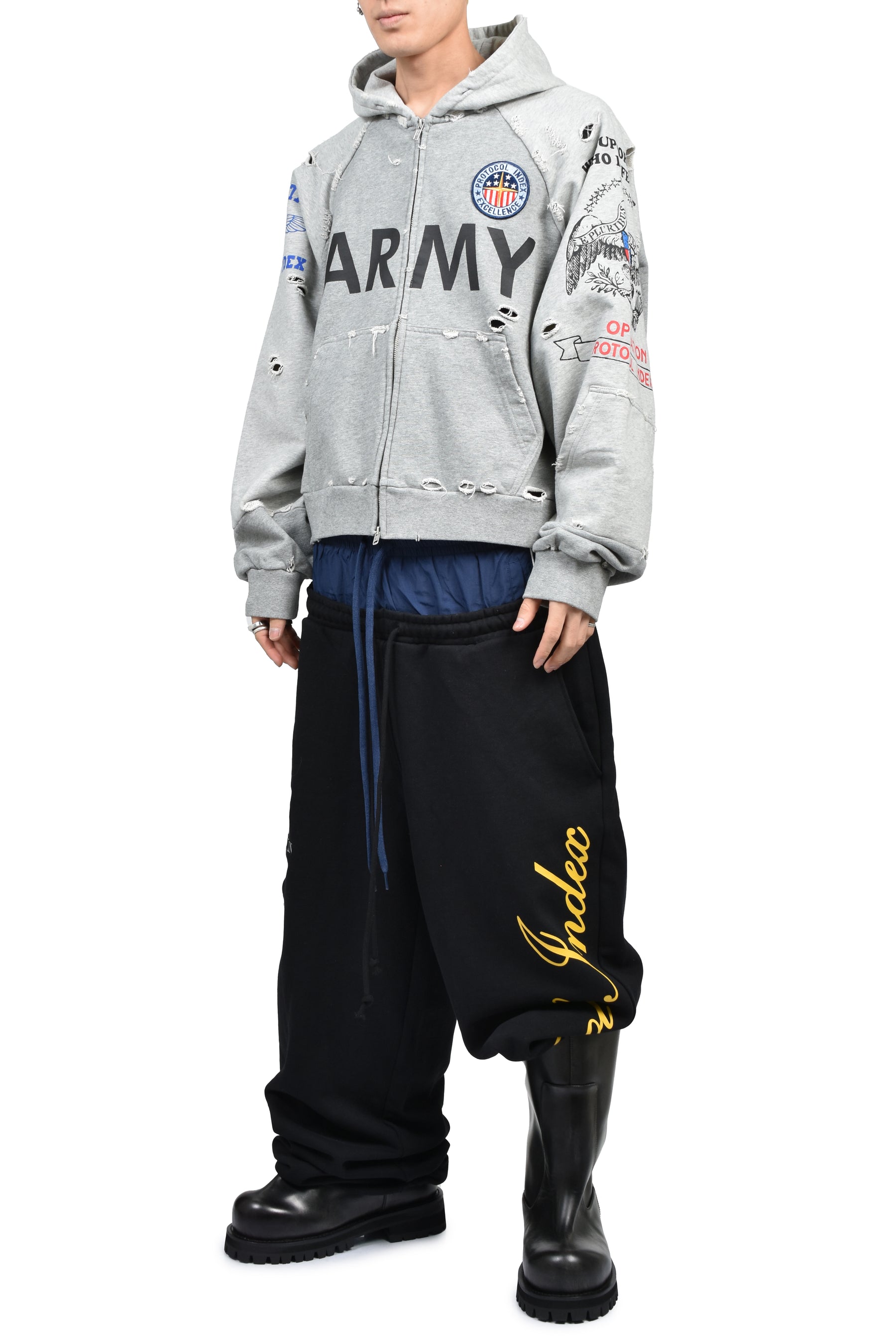 RECONSTRUCTED ZIP HOODIE / MELANGE GRY