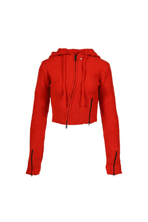 MORO KNITTED HOODIE ZIP-UP / RED 