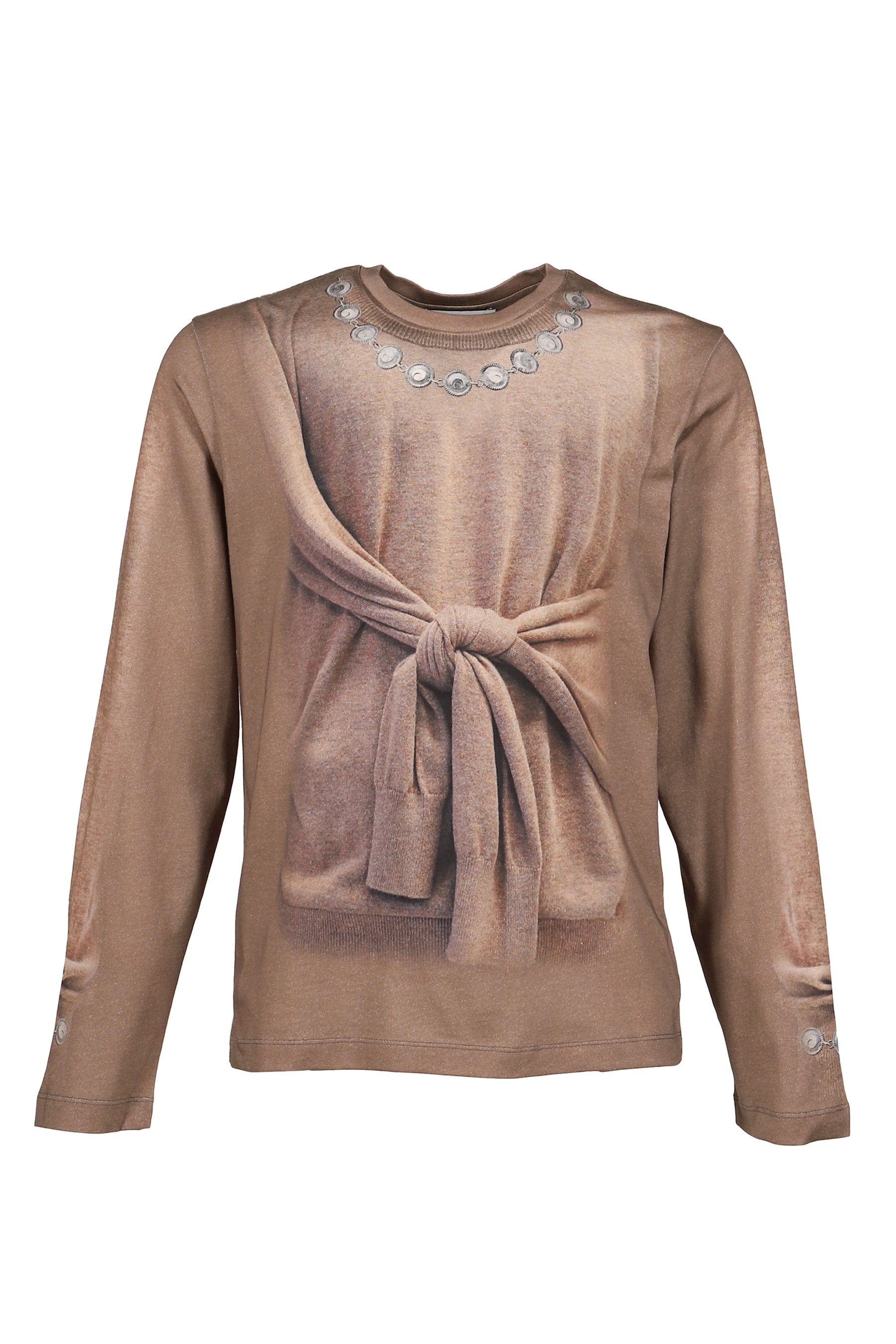 Marine Serre FW25 TROMPE-L'OEIL KNIT JERSEY LS T-SHIRT / BEI - NUBIAN