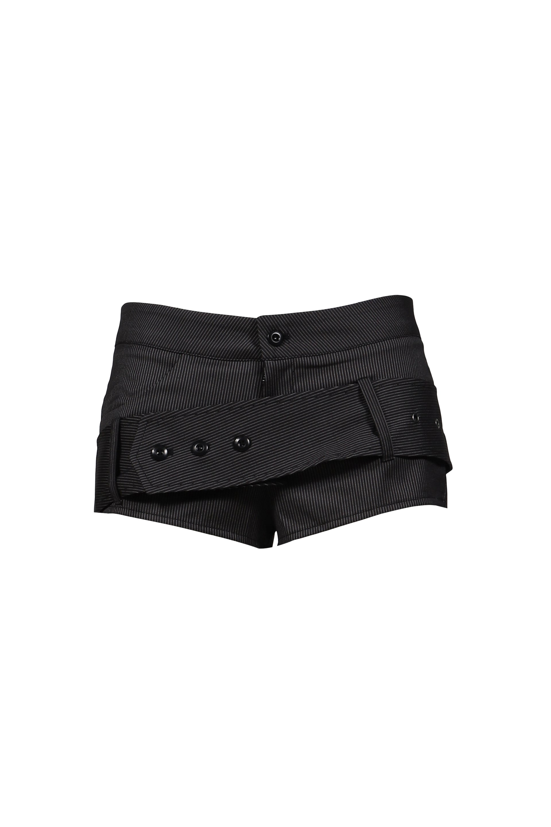 BELT DETAIL SHORTS / STRIPE BLK