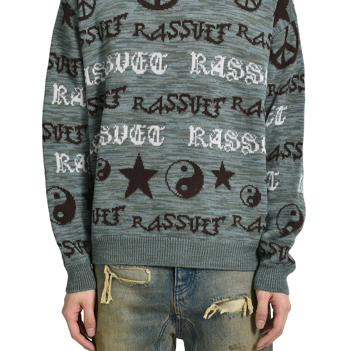 RASSVET FW25 MEN FAIRISLE KNIT SWEATER / GRY GRN - NUBIAN