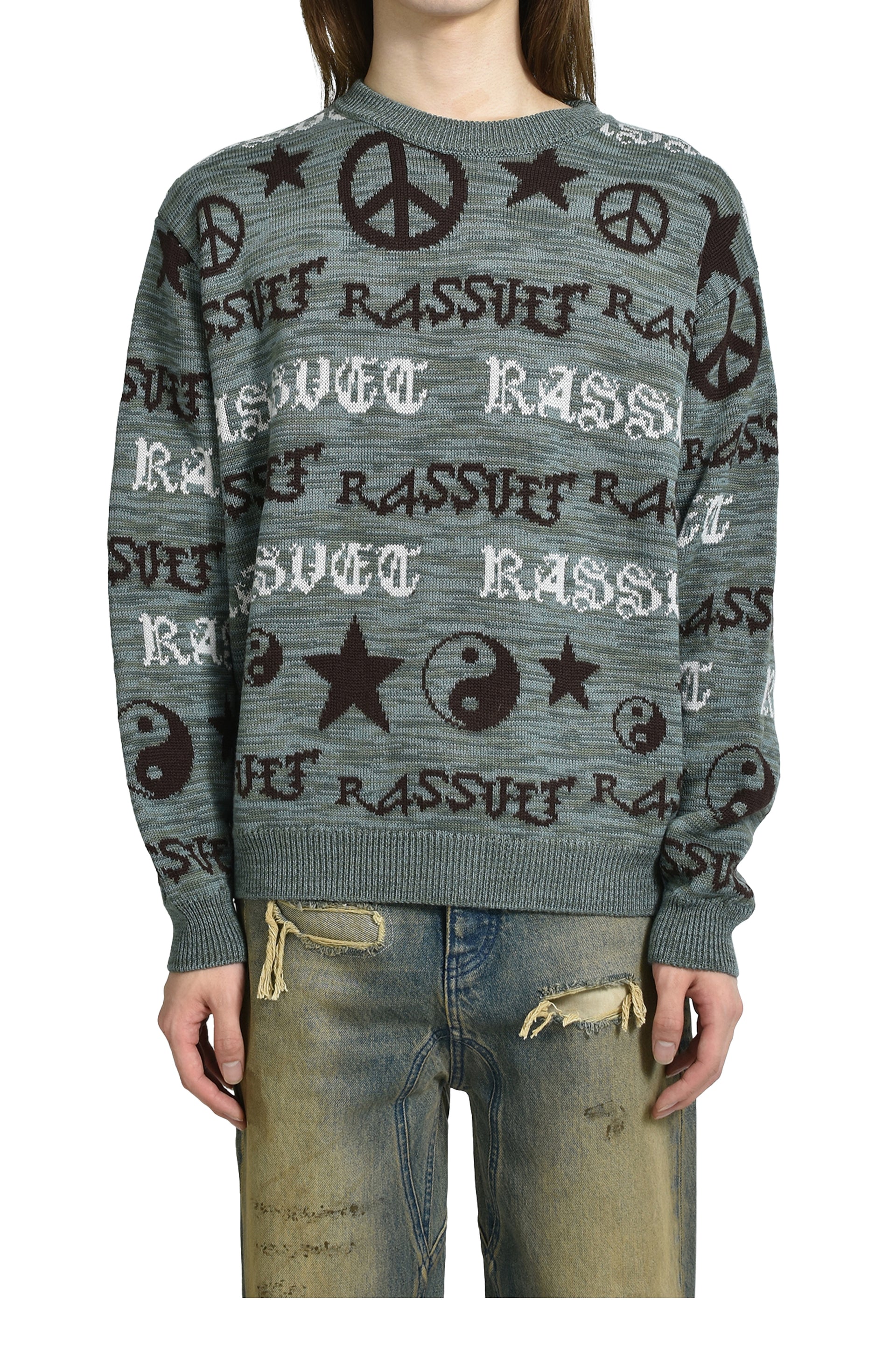 FAIRISLE KNIT SWEATER / GRY GRN