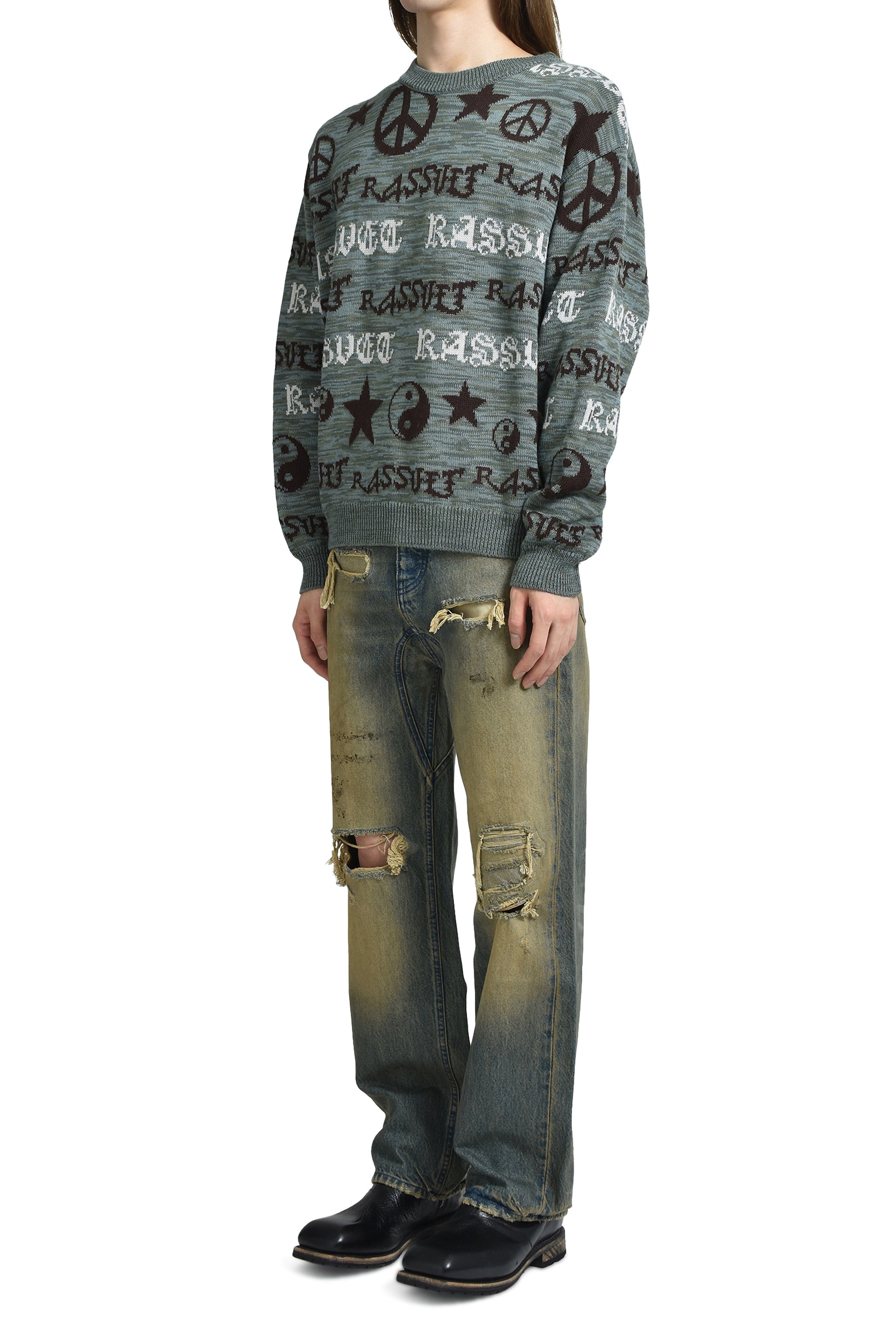 FAIRISLE KNIT SWEATER / GRY GRN