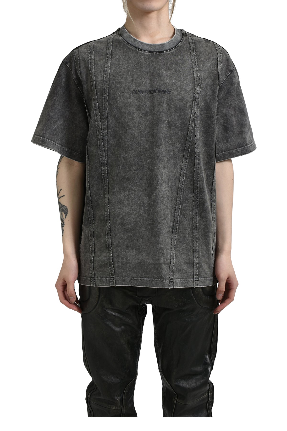 TIE-DYE PANELLED T-SHIRT / GRY