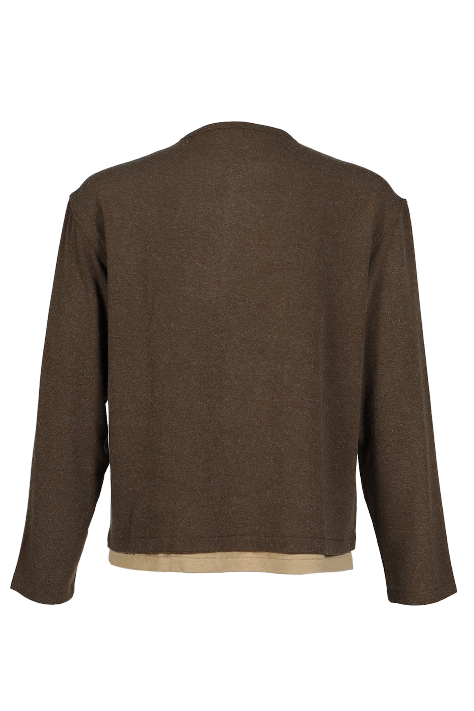 HAIRY HENLEY NECK LAYERED T-SHIRT / KHA GRN