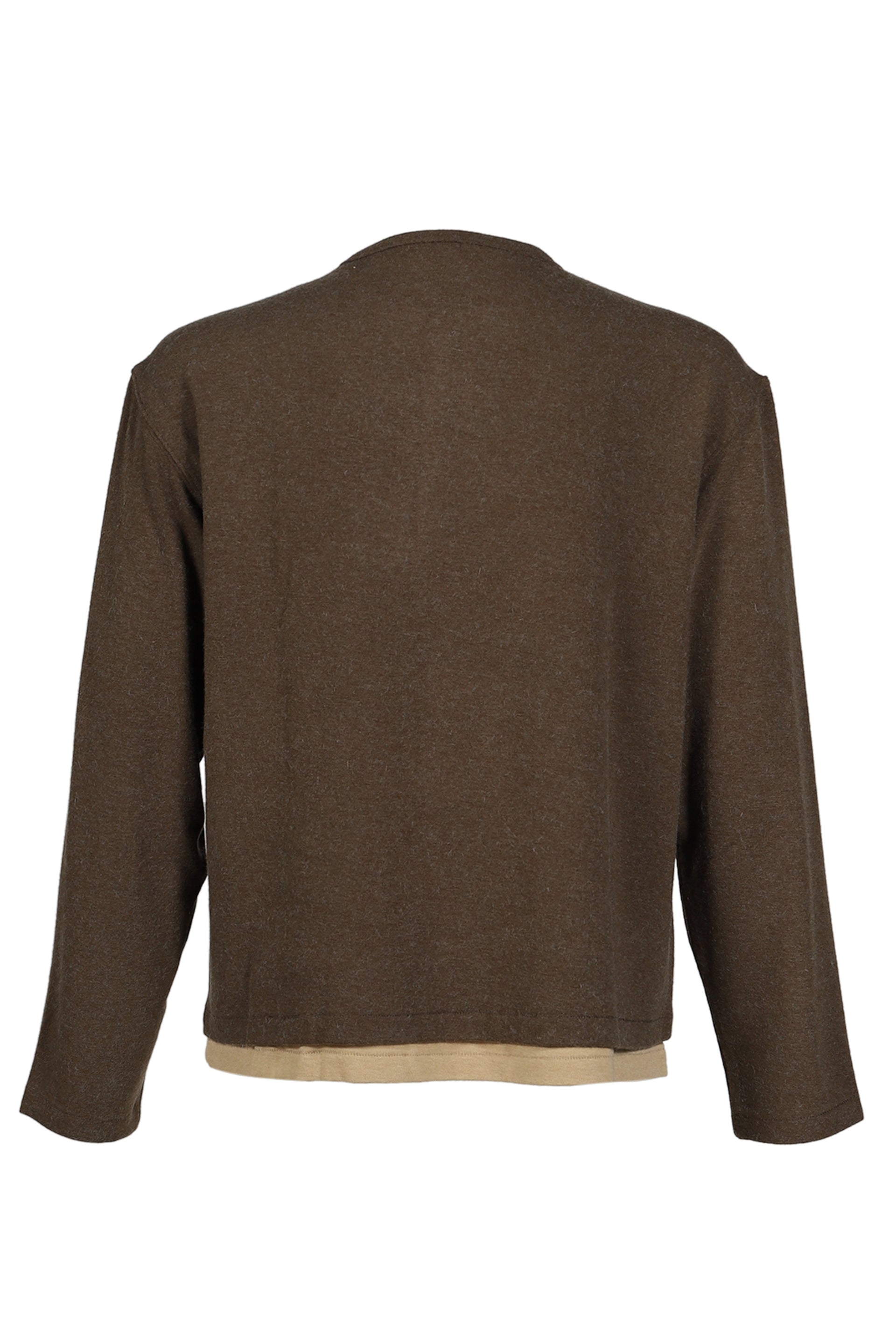 HAIRY HENLEY NECK LAYERED T-SHIRT / KHA GRN