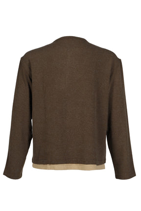 HAIRY HENLEY NECK LAYERED T-SHIRT / KHA GRN