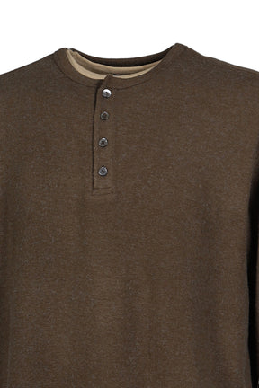 HAIRY HENLEY NECK LAYERED T-SHIRT / KHA GRN