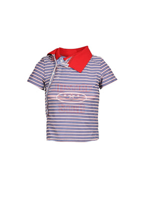 STRIPED DOUBLE-LAYERED POLO SHIRT / RED