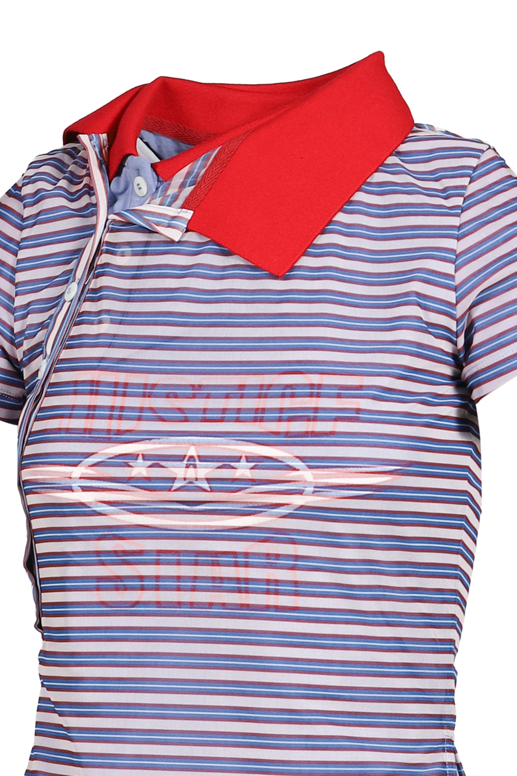 STRIPED DOUBLE-LAYERED POLO SHIRT / RED