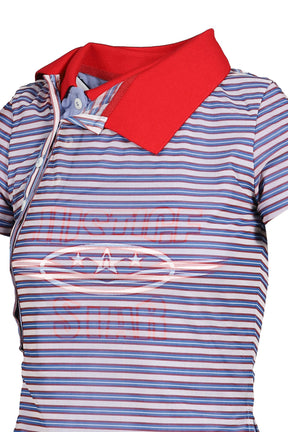 STRIPED DOUBLE-LAYERED POLO SHIRT / RED