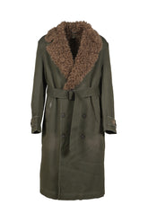 TWILL/CANVAS FUR LINING LONG COAT / DUSTY SAGE