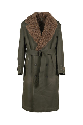 TWILL/CANVAS FUR LINING LONG COAT / DUSTY SAGE