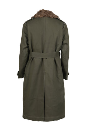 TWILL/CANVAS FUR LINING LONG COAT / DUSTY SAGE