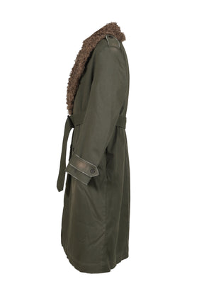 TWILL/CANVAS FUR LINING LONG COAT / DUSTY SAGE