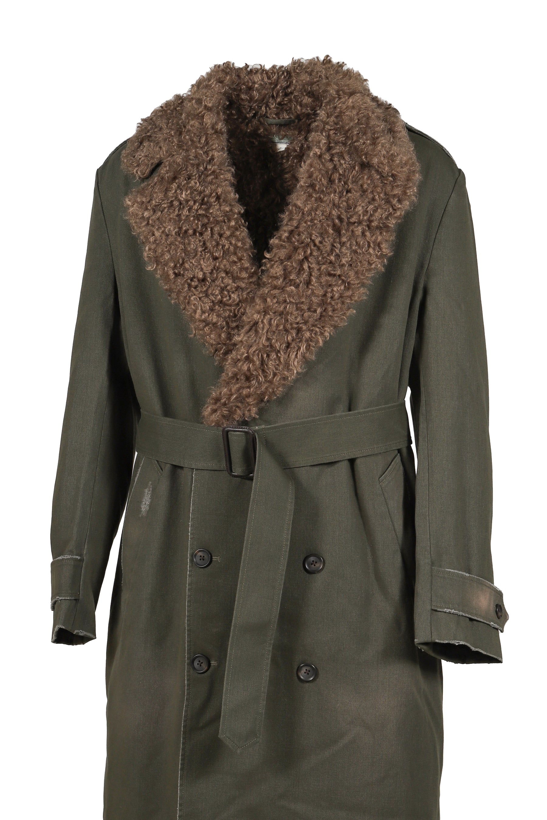 TWILL/CANVAS FUR LINING LONG COAT / DUSTY SAGE