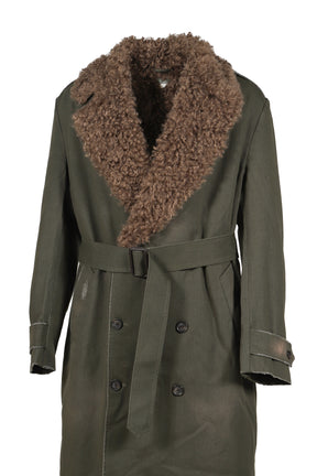 TWILL/CANVAS FUR LINING LONG COAT / DUSTY SAGE